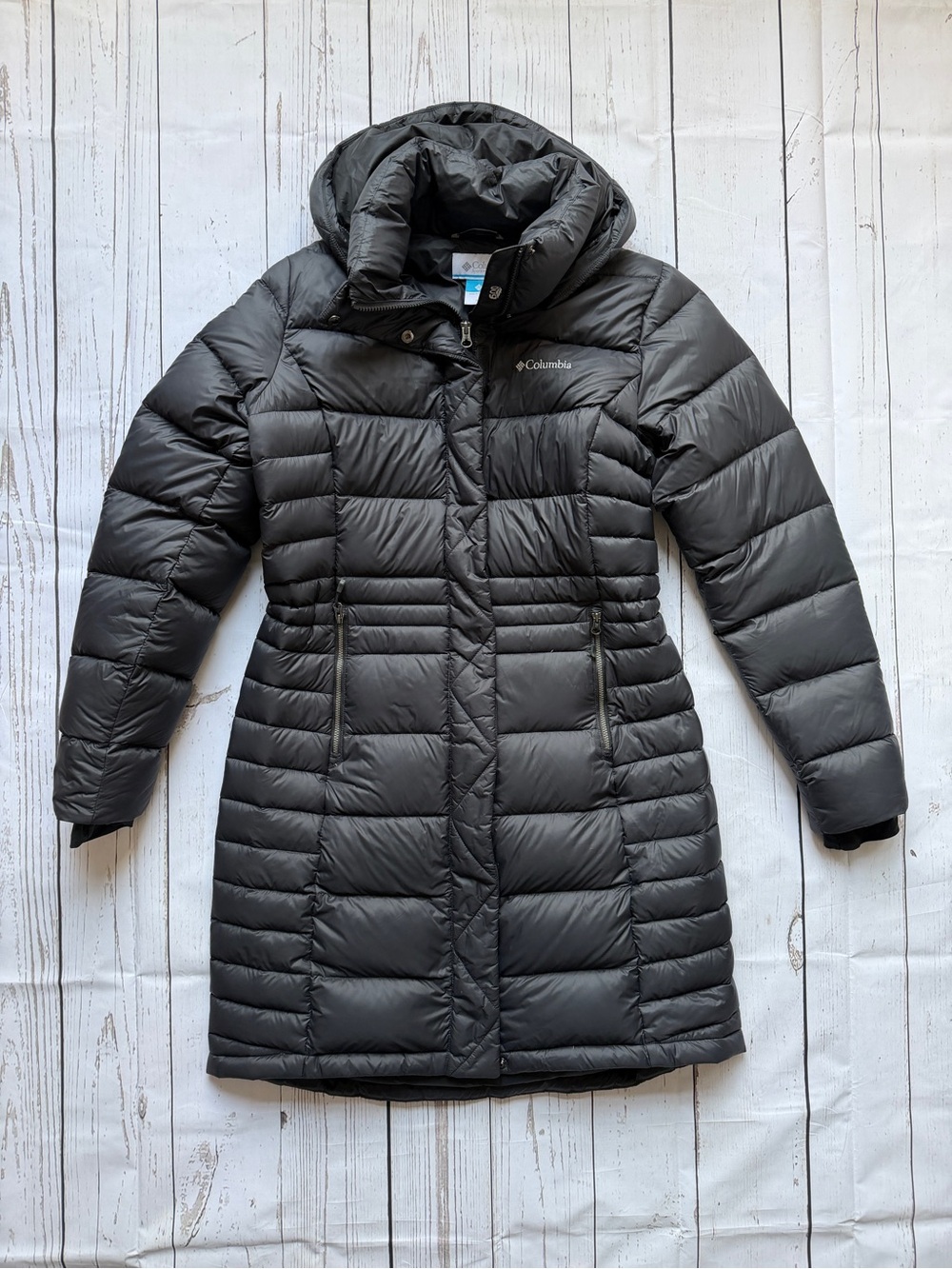 Columbia Women's Omni-heat infinity black Long Hooded Puffer Jacket